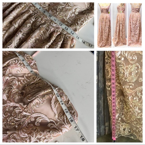 Windsor Formal Rose Gold Lace Overlay Embroidered Strapless Gown Sweetheart - Picture 4 of 16